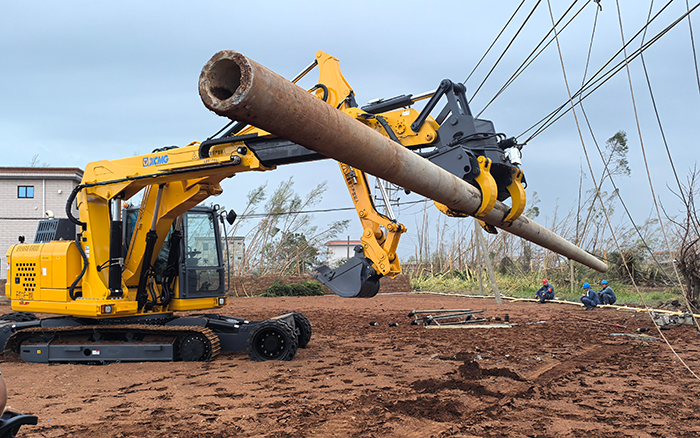 “摩羯”来袭，PT视讯开挖立杆一体机跑赢时间助力抗灾复电抢修